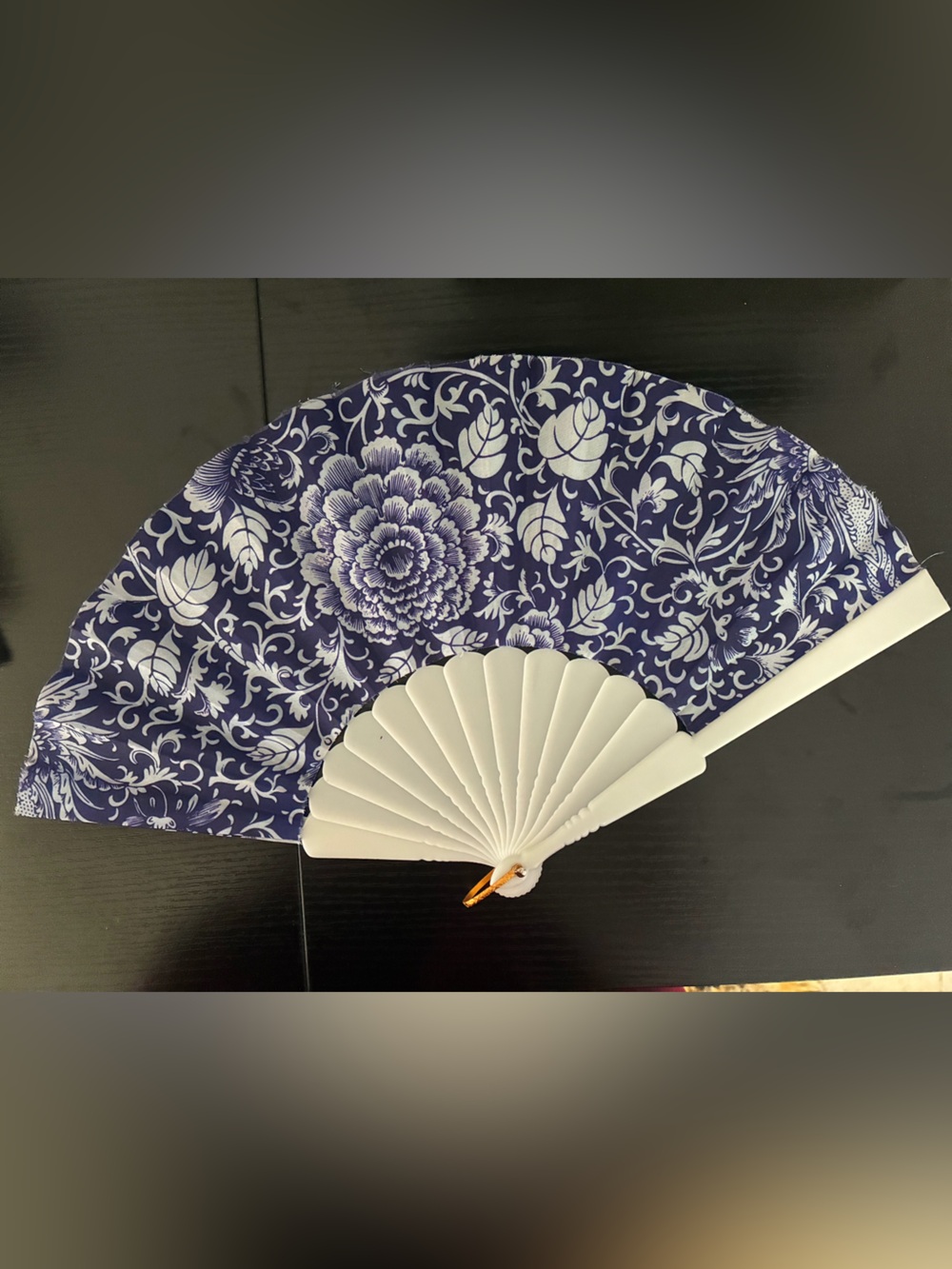 Floral Hand Fan in Navy and White